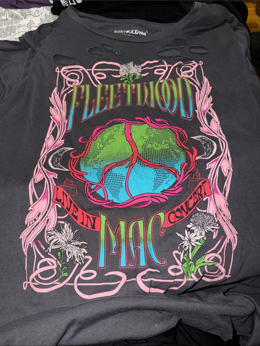 torrid Black Graphic Tee with Pink, Blue & Green Fleetwood Print